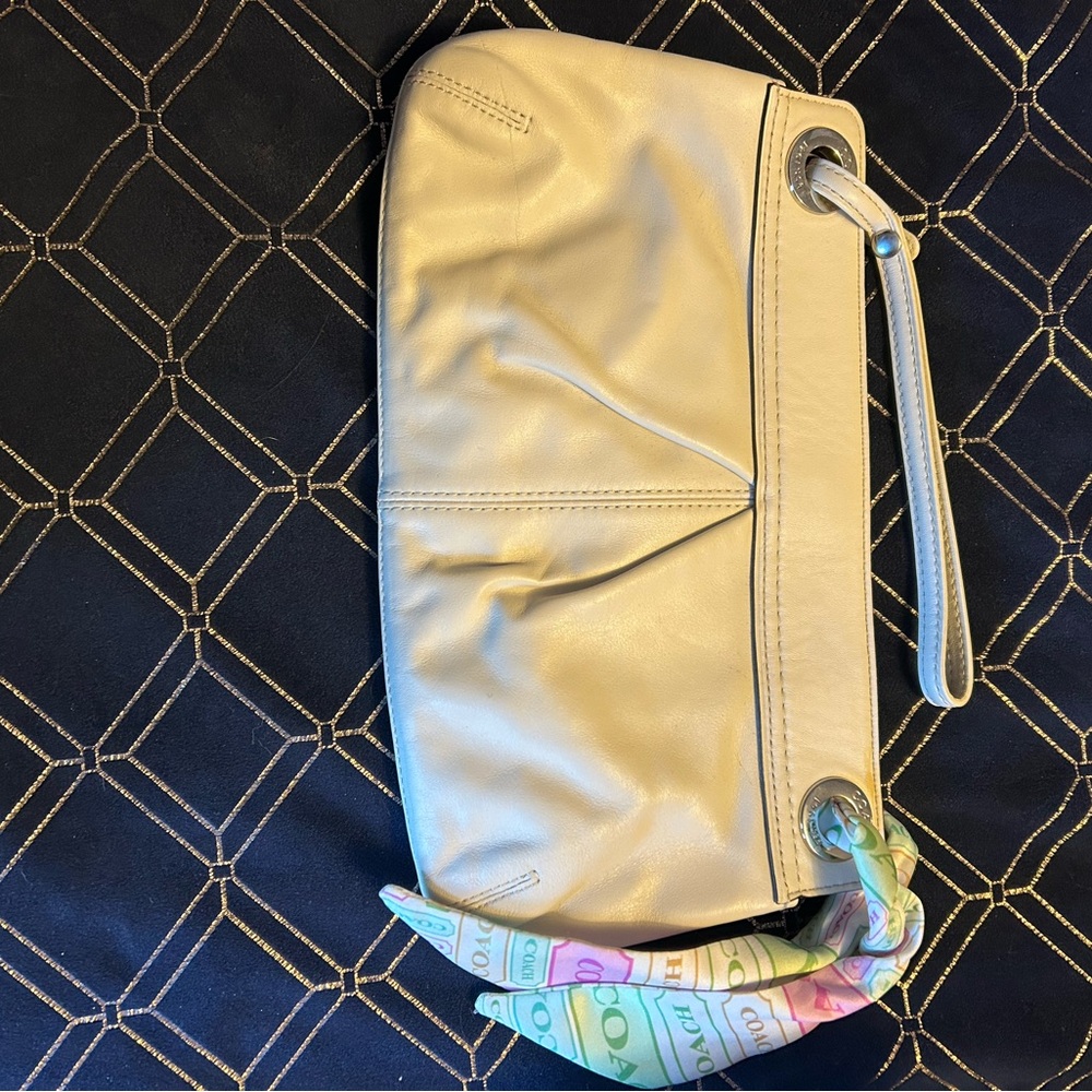 Coach Cream Wristlet with Colorful Scarf Detail